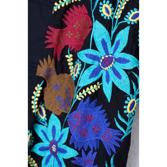 Vintage The Daily Planet Embroidered Jacket Floral Fish Metal Coin Button Size L - Picture 9 of 14